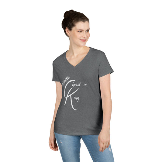 Women's V-Neck T-Shirt - "Christ is King"